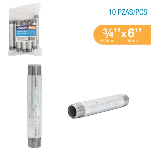 [8-324] NIPLE GALVANIZADO 3/4 x 6" GRIVEN 8-324
