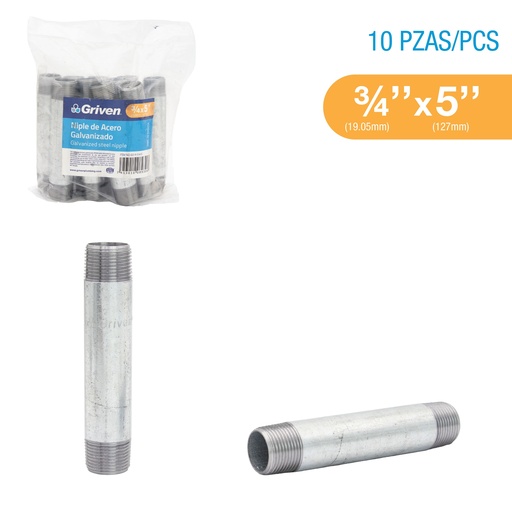 [8-327] NIPLE GALVANIZADO 3/4 x 5" GRIVEN 8-327
