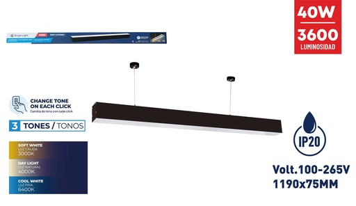 [8-337] LAMPARA LED P/TECHO 40W NEGRA ANGEL LIGHT 8-337