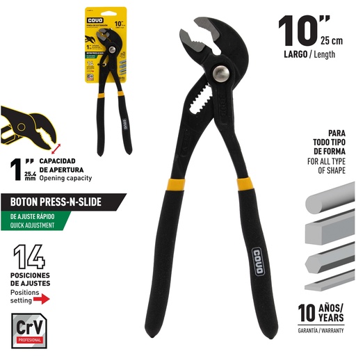 [8-423] ALICATE ARTICULADO C/BOTON AJUST 10" COVO 8-423
