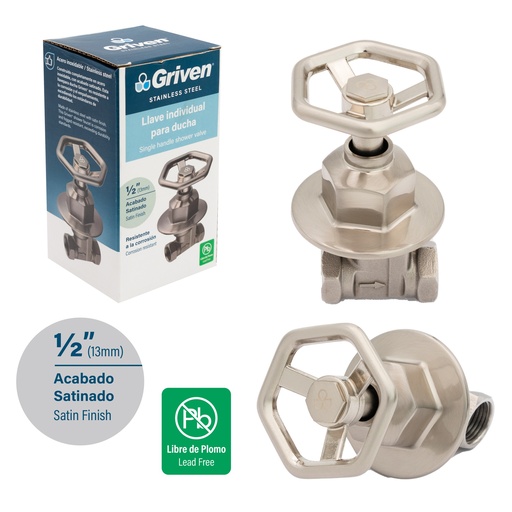 [8-481] LLAVE P/DUCHA INDIVIDUAL x 1/2 ACERO INOX GRIVEN 8-481
