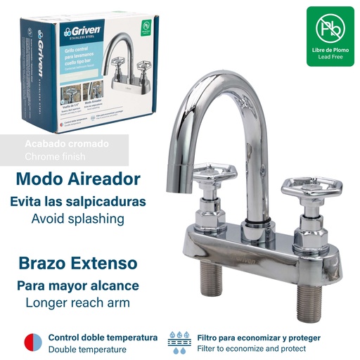 [8-482] LLAVE LAVAMANO DOBLE ACERO INOX GRIVEN 8-482