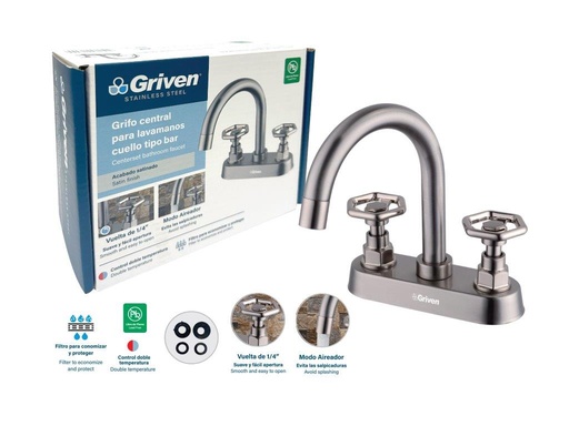 [8-484] LLAVE LAVAMANO DOBLE ACERO INOX GRIVEN 8-484