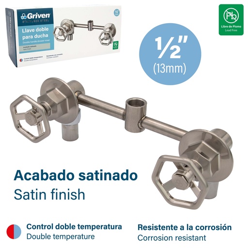 [8-489] LLAVE P/DUCHA DOBLE ACERO INOX GRIVEN 8-489