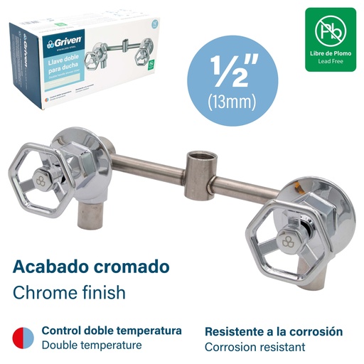 [8-490] LLAVE P/DUCHA DOBLE ACERO INOX GRIVEN 8-490