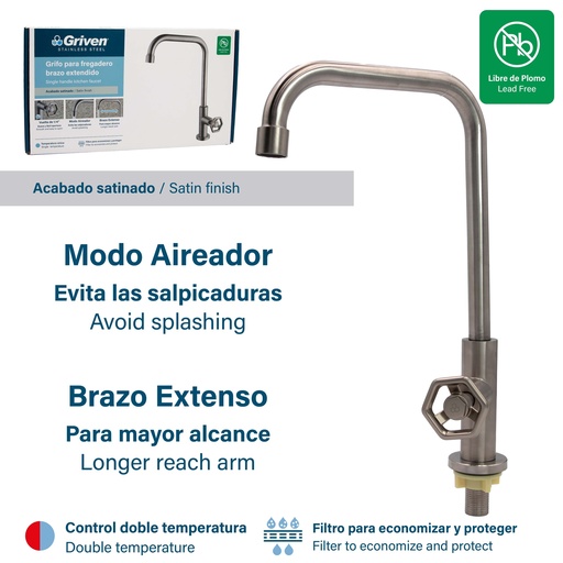 [8-495] LLAVE FREGADERO INDIV ACERO INOX GRIVEN 8-495