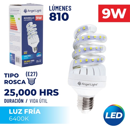 [8-553] BOMBILLO LED ESPIRAL 9W LUZ FRIA ANGEL L 8-553
