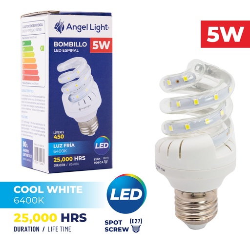 [8-571] BOMBILLO LED ESPIRAL 5W LUZ FRIA ANGEL L 8-571