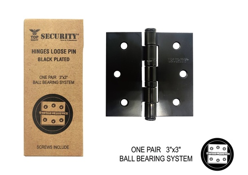 [8-574] BISAGRA P/PUERTA MADERA 3" x 3" NEGRA PAR SECURITY 8-574