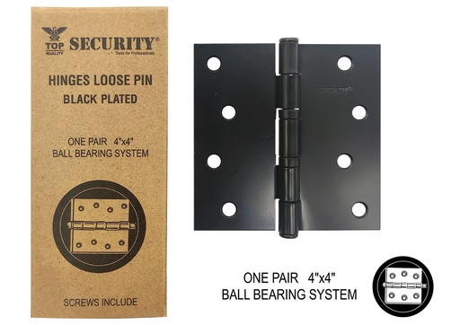 [8-576] BISAGRA P/PUERTA MADERA 4" x 4" NEGRA PAR SECURITY 8-576