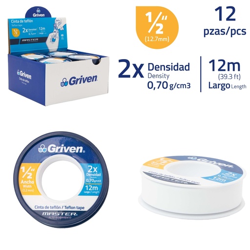 [8-588] TEFLON PROFESIONAL 1/2 x 12MTS GRIVEN MASTER 8-588