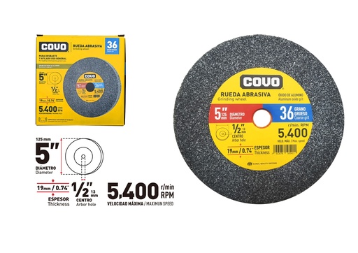 [8-665] DISCO P/ESMERIL D/BANCO G36 5" x 19MM COVO 8-665