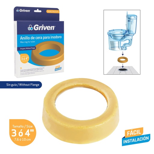 [8-688] ANILLO DE CERA P/INODORO 3" O 4" GRIVEN 8-688