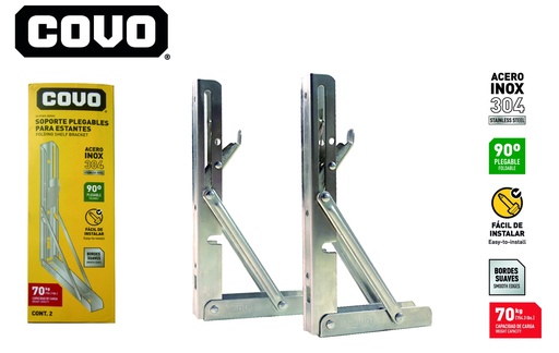 [8-724] SOPORTES PLEGABLES ACERO INOX 20x10CM PAR COVO 8-724