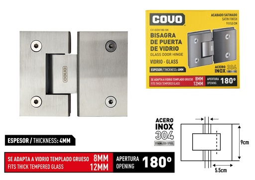 [8-821] BISAGRA P/PUERTA DE VIDRIO SATINADO COVO 8-821