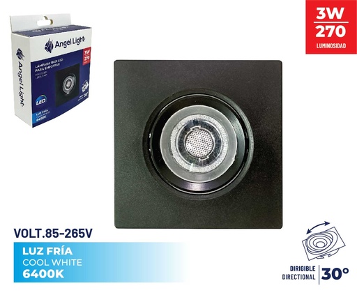 [8-919] PANEL LED EMP CUAD MOVIBLE 3W NEGRO ANGEL L 8-919