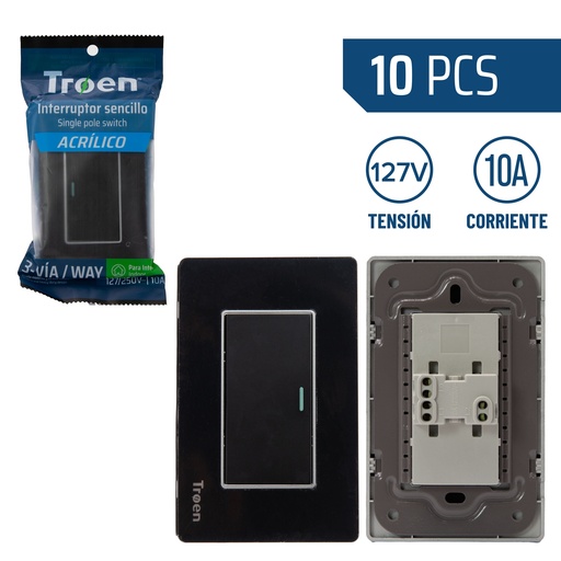 [8-925] INTERRUPTOR SENCILLO ACRILICO NEGRO 3 WAY TROEN 8-925