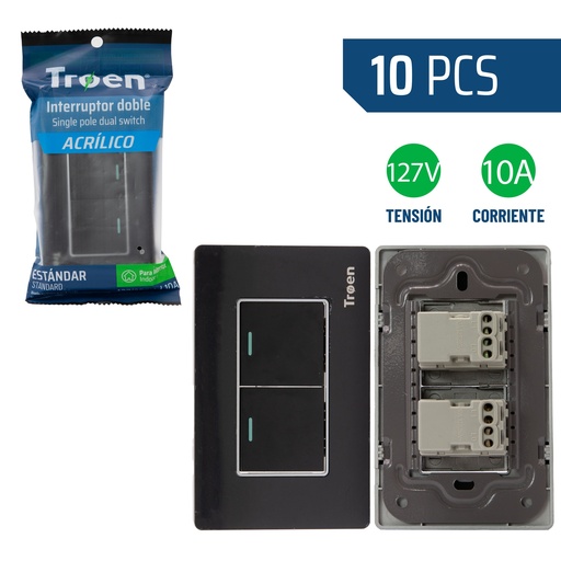 [8-926] INTERRUPTOR DOBLE ACRILICO NEGRO TROEN 8-926
