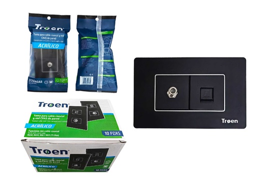 [8-931] TOMA P/CABLE COAXIAL / RJ45 ACRILICO NEGRO TROEN 8-931