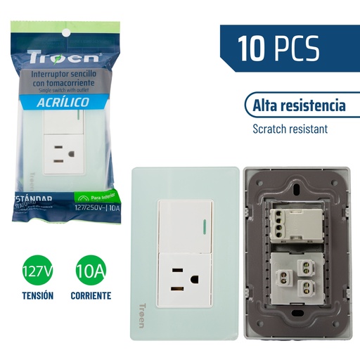 [8-934] INTERRUPTOR + TOMA ACRILICO NATURAL TROEN 8-934