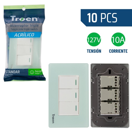 [8-938] INTERRUPTOR TRIPLE ACRILICO NATURAL TROEN 8-938