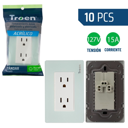 [8-939] TOMA DOBLE C/TIERRA ACRILICO NATURAL TROEN 8-939