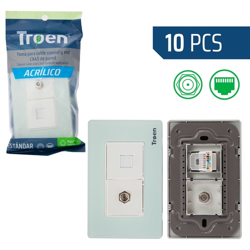 [8-942] TOMA P/CABLE COAXIAL / RJ45 ACRILICO NATURAL TROEN 8-942