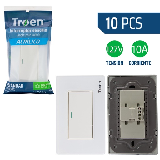 [8-945] INTERRUPTOR SENCILLO ACRILICO BLANCO TROEN 8-945
