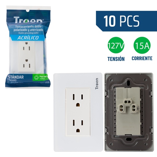 [8-951] TOMA DOBLE C/TIERRA ACRILICO BLANCO TROEN 8-951