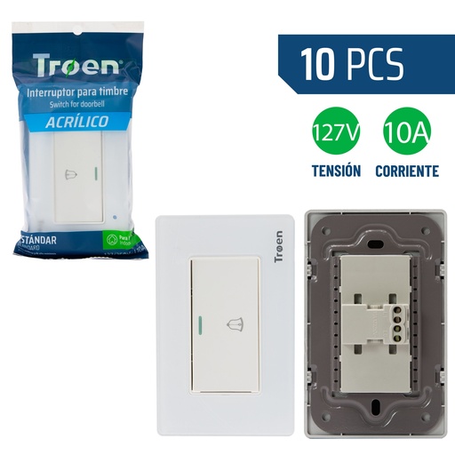 [8-955] INTERRUPTOR P/TIMBRE ACRILICO BLANCO TROEN 8-955