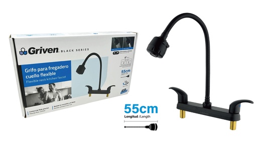 [8-965] LLAVE FREGADERO DOBLE FLEXIBLE 8" GRIVEN BLACK 8-965