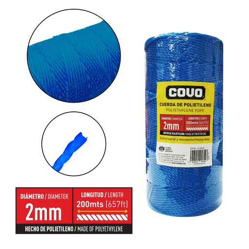 [8-978] GUARAL 2MM x 200 MTS AZUL COVO 8-978