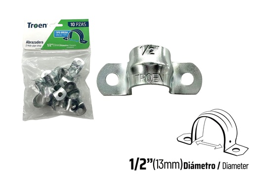 [8-992] ABRAZADERA EMT DOBLE x 1/2" x 10 UNID TROEN 8-992
