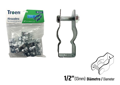 [8-999] ABRAZADERA EMT CLIP x 1/2" x 10 UNID TROEN 8-999
