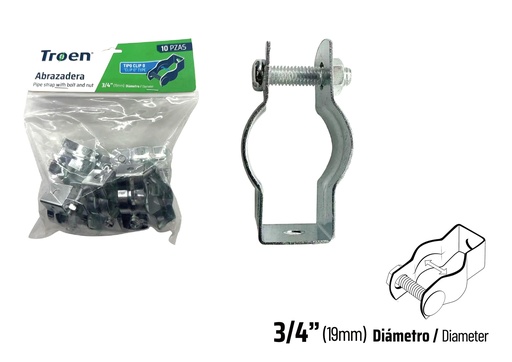 [9-013] ABRAZADERA EMT CLIP x 3/4" x 10 UNID TROEN 9-013