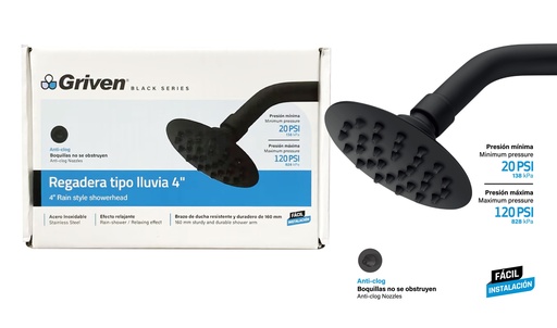 [9-017] REGADERA REDONDA 4" GRIVEN BLACK 9-017