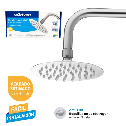 [9-026] REGADERA REDONDA 6" SATIN GRIVEN 9-026