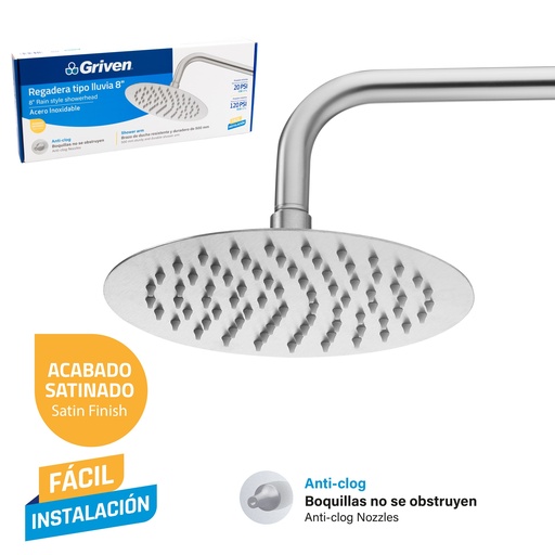 [9-027] REGADERA REDONDA 8" SATIN GRIVEN 9-027