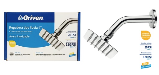 [9-031] REGADERA CUADRADA 4" GRIVEN 9-031