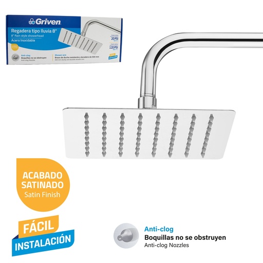 [9-033] REGADERA CUADRADA 8" GRIVEN 9-033
