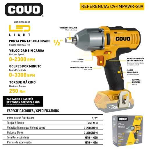 [9-041] LLAVE DE IMPACTO INALAMBRICO 20V COVO 9-041