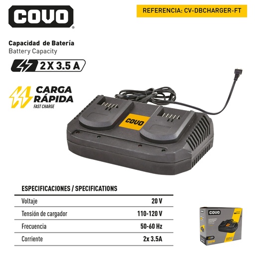 [9-053] CARGADOR RAPIDO DOBLE 3.5 AMP 20V COVO 9-053
