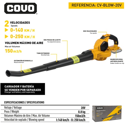 [9-065] SOPLADORA INALAMBRICO 20V COVO 9-065