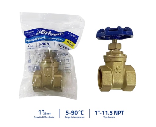 [9-140] LLAVE COMPUERTA BRONCE x 1" GRIVEN 9-140