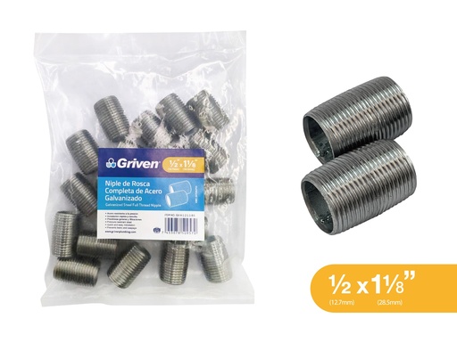 [9-188] NIPLE GALVANIZADO CORRIDO 1/2" GRIVEN 9-188