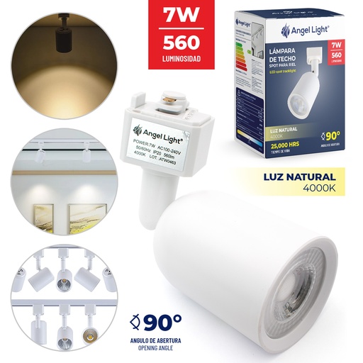 [7-016] [7-016] LAMPARA BLANCA P/RIEL x 7W ANGEL LIGHT 7-016