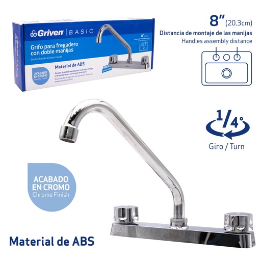 [7-034] LLAVE FREGADERO DOBLE PLAST/CROM GRIVEN BASIC 7-034