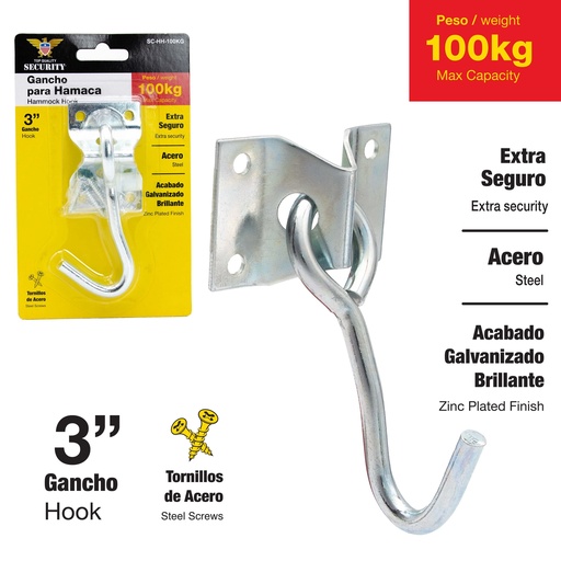 [7-055] GANCHO PARA HAMACA C/BASE 100 KG SECURITY 7-055