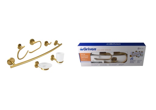 [7-067] ACCESORIO DE BAÑO 6 PZA METALICO GRIVEN GOLD 7-067