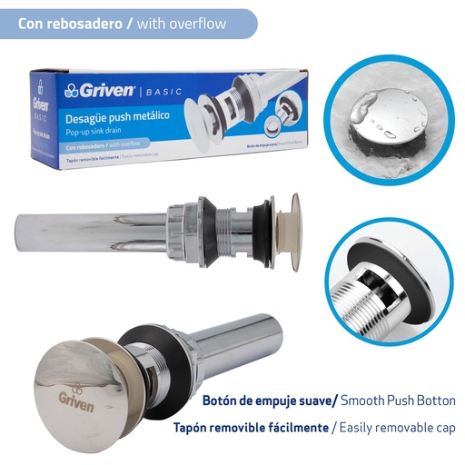 [7-070] DESAGUE LAV PLAST/CRO PUSH CON REBOS GRIVEN BASIC 7-070